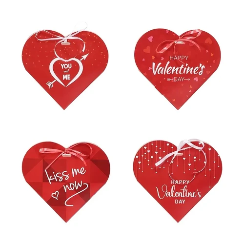 Set Of 4 Valentines Heart Boxes Red