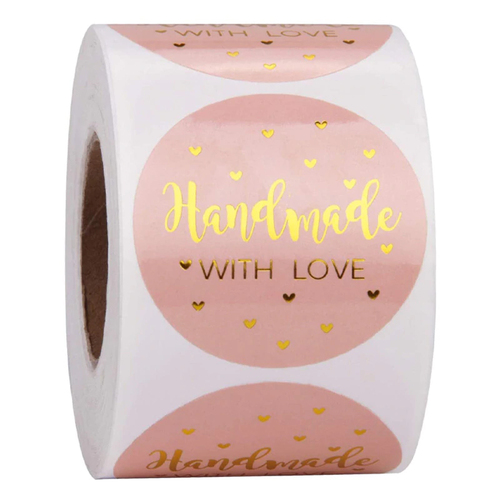 Pink Hand Made With Love Stickers 500 Per Roll