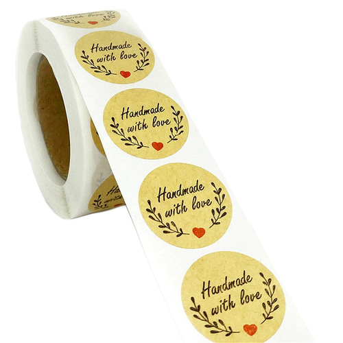 Hand Red Heart - Made With Love Stickers 500 Per Roll