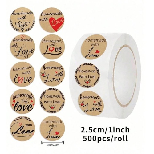 Home Made With Love Stickers 500 Per Roll