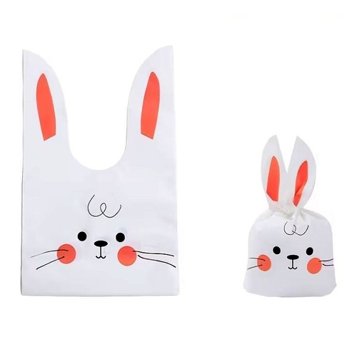 Ear Tie Easter Bunny Bag Peach & White 13.5 x 22.5cm 10pcs